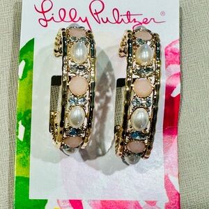 Lilly Pulitzer Via Parigi Gold and Pink Embellished Hoop Earrings